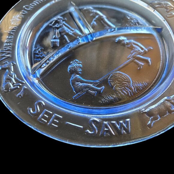 Vintage Nursery Rhyme Childs Plate See-Saw Margery Daw Design Collectible Blue - Picture 5 of 10